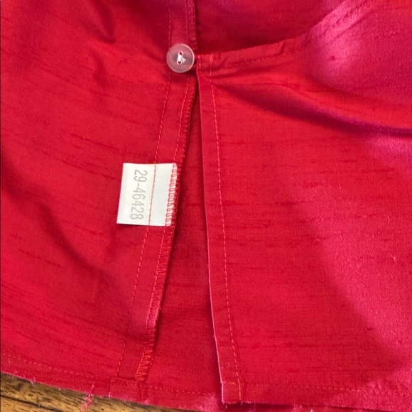 LOFT Vibrant Red Dupioni Silk Wrap Tie Blouse Women’s Size 12 - Picture 9 of 14